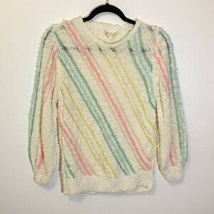 Vintage 70s 80s Textured Pastel Stripe Kawaii Sweater Fairycore Fairy Kei (T6)
